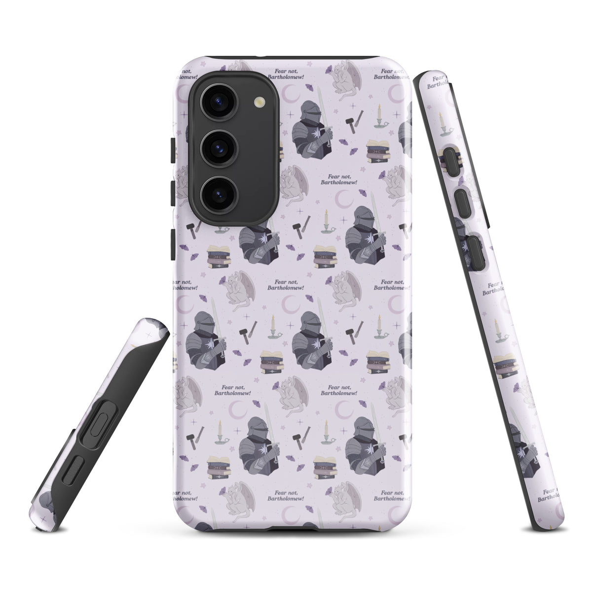 The Knight and The Moth Tough case for Samsung® - The Bean Workshop - Bookish Phone Case for Fantasy Readers, Cute Bookish Tech Accessory, Fandom Phone Protection, Fantasy Fan Gift, Gift for Book Lovers, Knight and Bartholomew All-Over Print, Lavender Purple Fantasy Pattern, Rachel Gillig, Reader Phone Case, Shepherd King Samsung Tough Case Fan Merch, The Knight and the Moth, Tough Samsung Case, Whimsical Fantasy Aesthetic