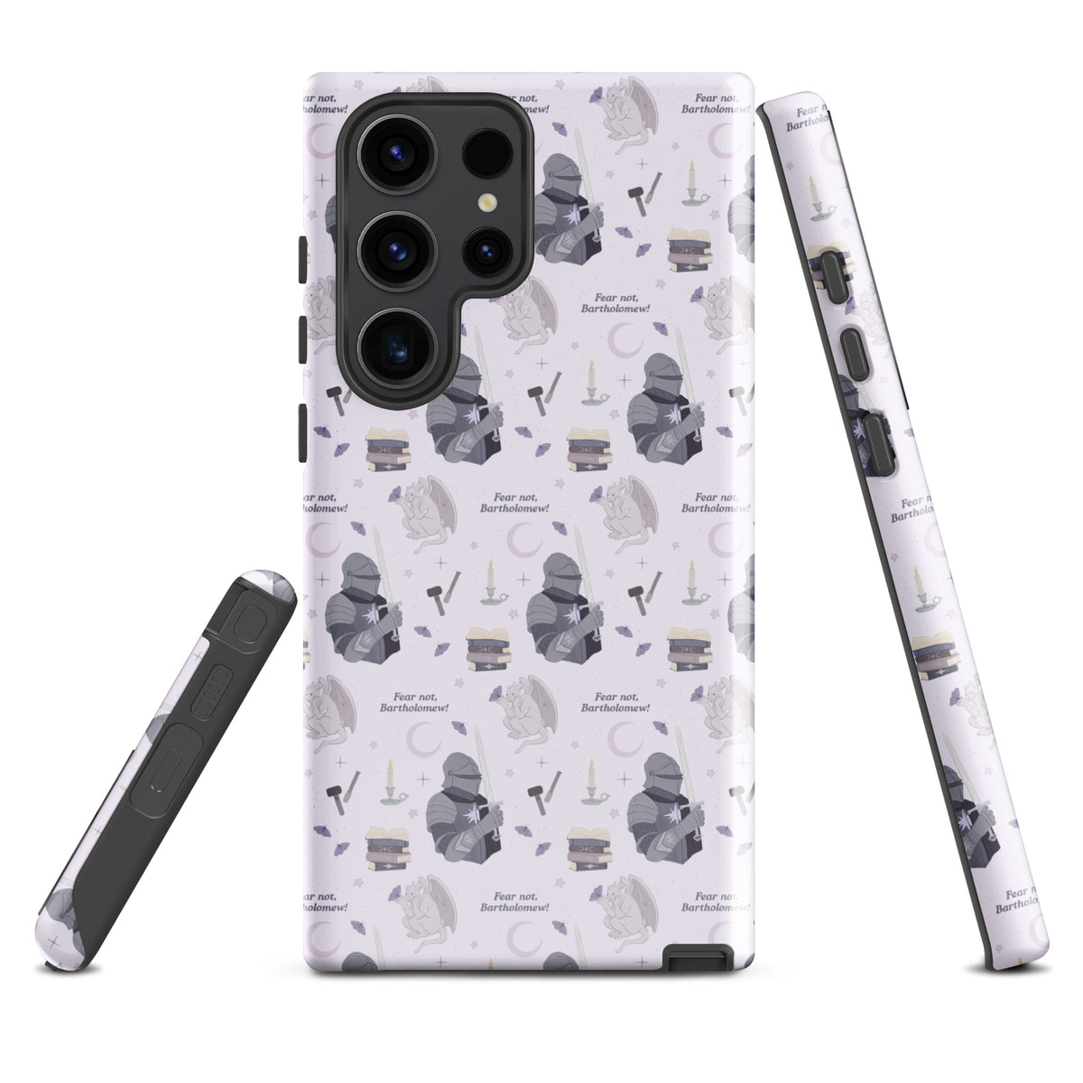The Knight and The Moth Tough case for Samsung® - The Bean Workshop - Bookish Phone Case for Fantasy Readers, Cute Bookish Tech Accessory, Fandom Phone Protection, Fantasy Fan Gift, Gift for Book Lovers, Knight and Bartholomew All-Over Print, Lavender Purple Fantasy Pattern, Rachel Gillig, Reader Phone Case, Shepherd King Samsung Tough Case Fan Merch, The Knight and the Moth, Tough Samsung Case, Whimsical Fantasy Aesthetic