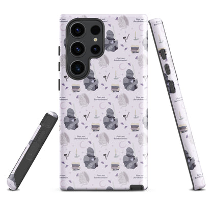 The Knight and The Moth Tough case for Samsung® - The Bean Workshop - Bookish Phone Case for Fantasy Readers, Cute Bookish Tech Accessory, Fandom Phone Protection, Fantasy Fan Gift, Gift for Book Lovers, Knight and Bartholomew All-Over Print, Lavender Purple Fantasy Pattern, Rachel Gillig, Reader Phone Case, Shepherd King Samsung Tough Case Fan Merch, The Knight and the Moth, Tough Samsung Case, Whimsical Fantasy Aesthetic