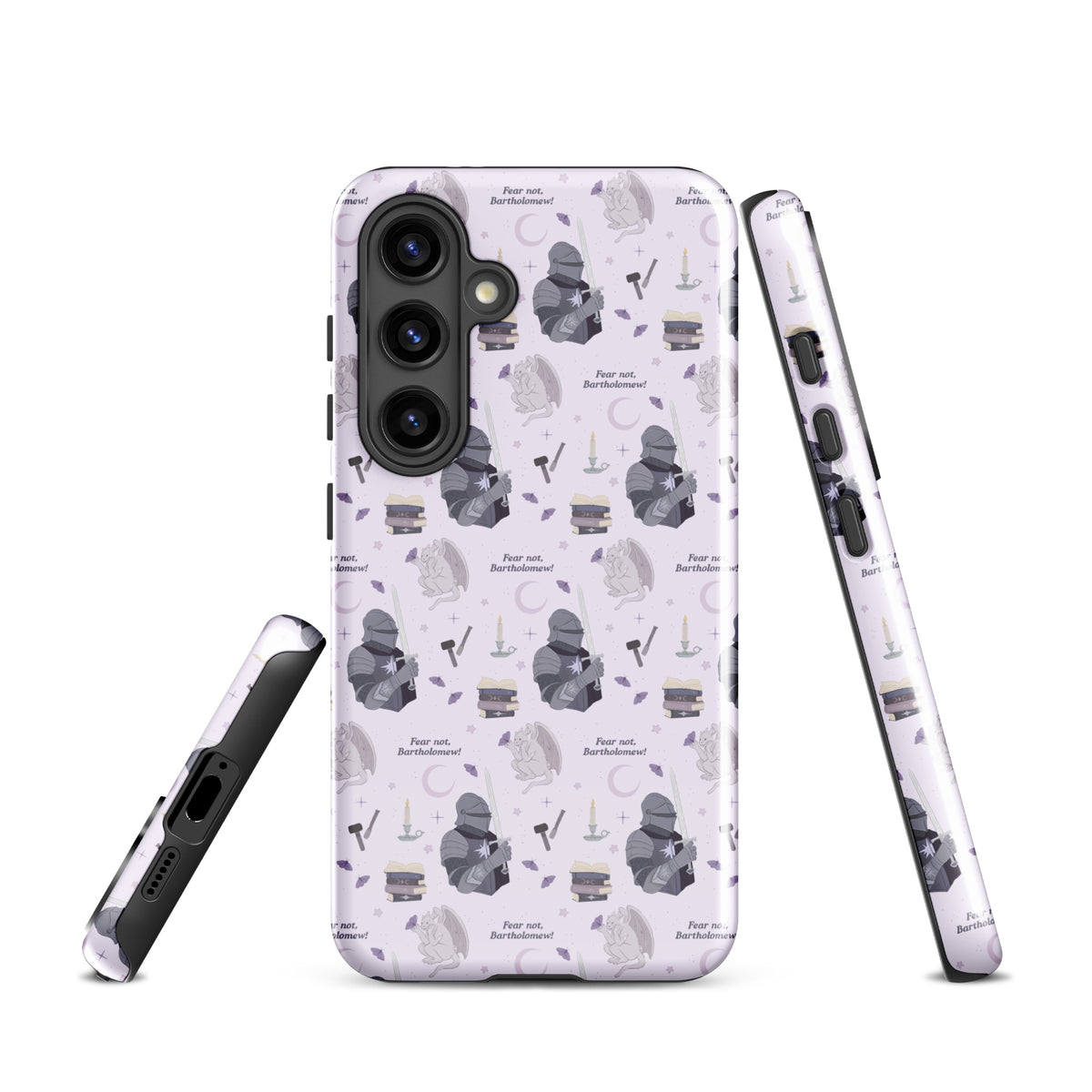 The Knight and The Moth Tough case for Samsung® - The Bean Workshop - Bookish Phone Case for Fantasy Readers, Cute Bookish Tech Accessory, Fandom Phone Protection, Fantasy Fan Gift, Gift for Book Lovers, Knight and Bartholomew All-Over Print, Lavender Purple Fantasy Pattern, Rachel Gillig, Reader Phone Case, Shepherd King Samsung Tough Case Fan Merch, The Knight and the Moth, Tough Samsung Case, Whimsical Fantasy Aesthetic