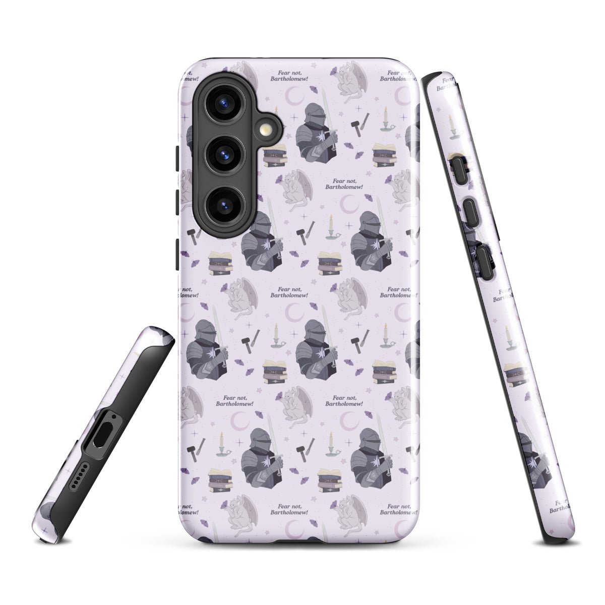 The Knight and The Moth Tough case for Samsung® - The Bean Workshop - Bookish Phone Case for Fantasy Readers, Cute Bookish Tech Accessory, Fandom Phone Protection, Fantasy Fan Gift, Gift for Book Lovers, Knight and Bartholomew All-Over Print, Lavender Purple Fantasy Pattern, Rachel Gillig, Reader Phone Case, Shepherd King Samsung Tough Case Fan Merch, The Knight and the Moth, Tough Samsung Case, Whimsical Fantasy Aesthetic
