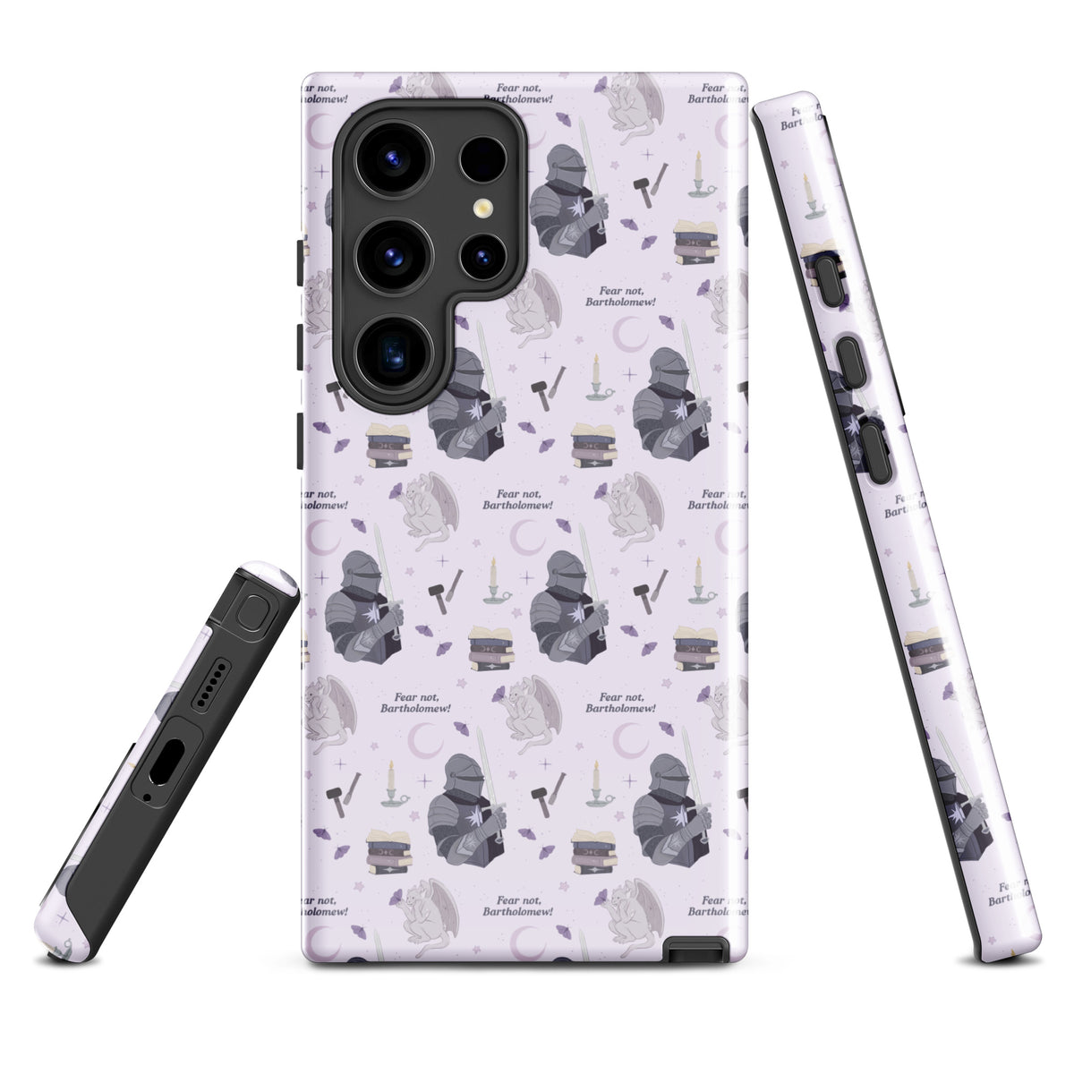 The Knight and The Moth Tough case for Samsung® - The Bean Workshop - Bookish Phone Case for Fantasy Readers, Cute Bookish Tech Accessory, Fandom Phone Protection, Fantasy Fan Gift, Gift for Book Lovers, Knight and Bartholomew All-Over Print, Lavender Purple Fantasy Pattern, Rachel Gillig, Reader Phone Case, Shepherd King Samsung Tough Case Fan Merch, The Knight and the Moth, Tough Samsung Case, Whimsical Fantasy Aesthetic