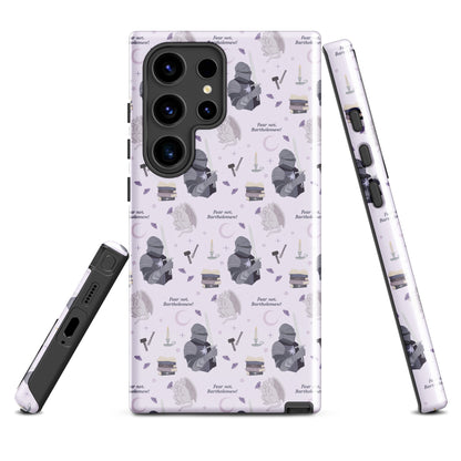 The Knight and The Moth Tough case for Samsung® - The Bean Workshop - Bookish Phone Case for Fantasy Readers, Cute Bookish Tech Accessory, Fandom Phone Protection, Fantasy Fan Gift, Gift for Book Lovers, Knight and Bartholomew All-Over Print, Lavender Purple Fantasy Pattern, Rachel Gillig, Reader Phone Case, Shepherd King Samsung Tough Case Fan Merch, The Knight and the Moth, Tough Samsung Case, Whimsical Fantasy Aesthetic