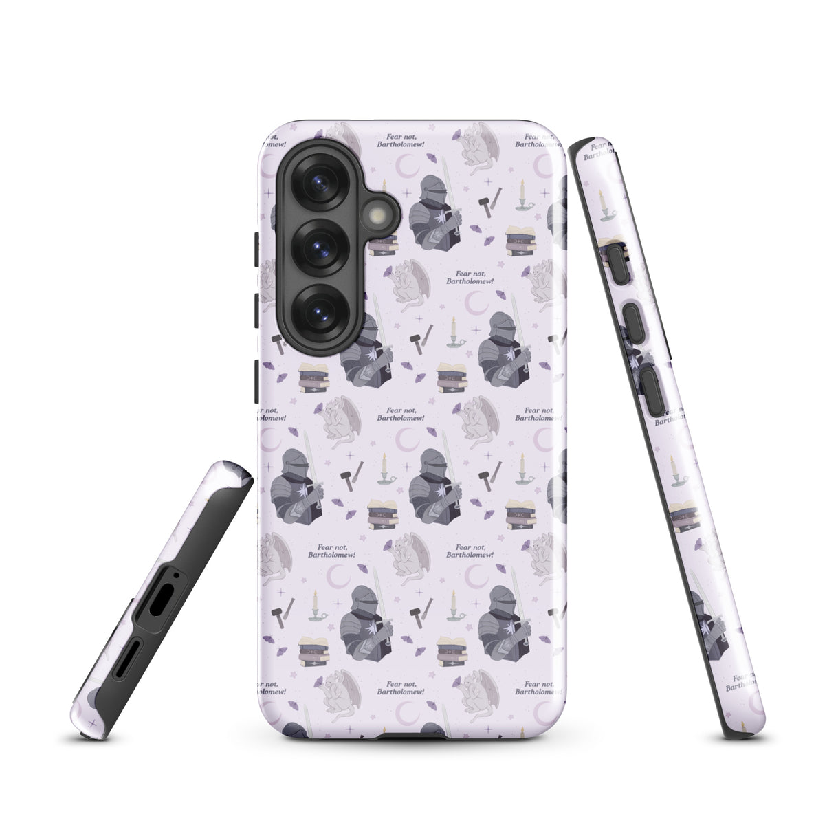 The Knight and The Moth Tough case for Samsung® - The Bean Workshop - Bookish Phone Case for Fantasy Readers, Cute Bookish Tech Accessory, Fandom Phone Protection, Fantasy Fan Gift, Gift for Book Lovers, Knight and Bartholomew All-Over Print, Lavender Purple Fantasy Pattern, Rachel Gillig, Reader Phone Case, Shepherd King Samsung Tough Case Fan Merch, The Knight and the Moth, Tough Samsung Case, Whimsical Fantasy Aesthetic