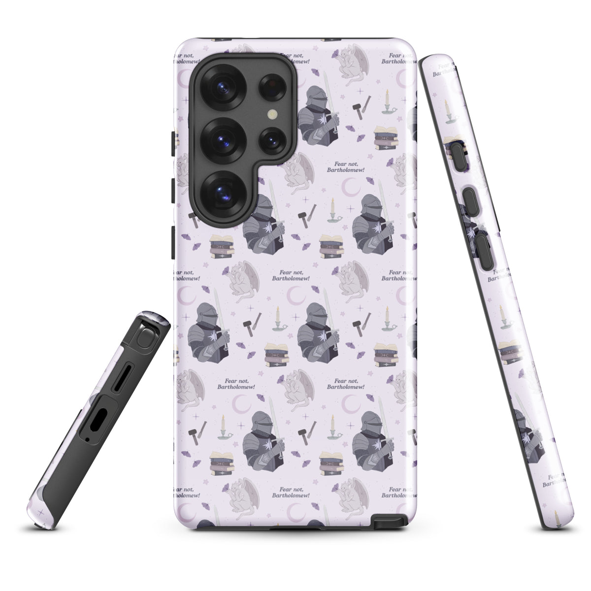 The Knight and The Moth Tough case for Samsung® - The Bean Workshop - Bookish Phone Case for Fantasy Readers, Cute Bookish Tech Accessory, Fandom Phone Protection, Fantasy Fan Gift, Gift for Book Lovers, Knight and Bartholomew All-Over Print, Lavender Purple Fantasy Pattern, Rachel Gillig, Reader Phone Case, Shepherd King Samsung Tough Case Fan Merch, The Knight and the Moth, Tough Samsung Case, Whimsical Fantasy Aesthetic