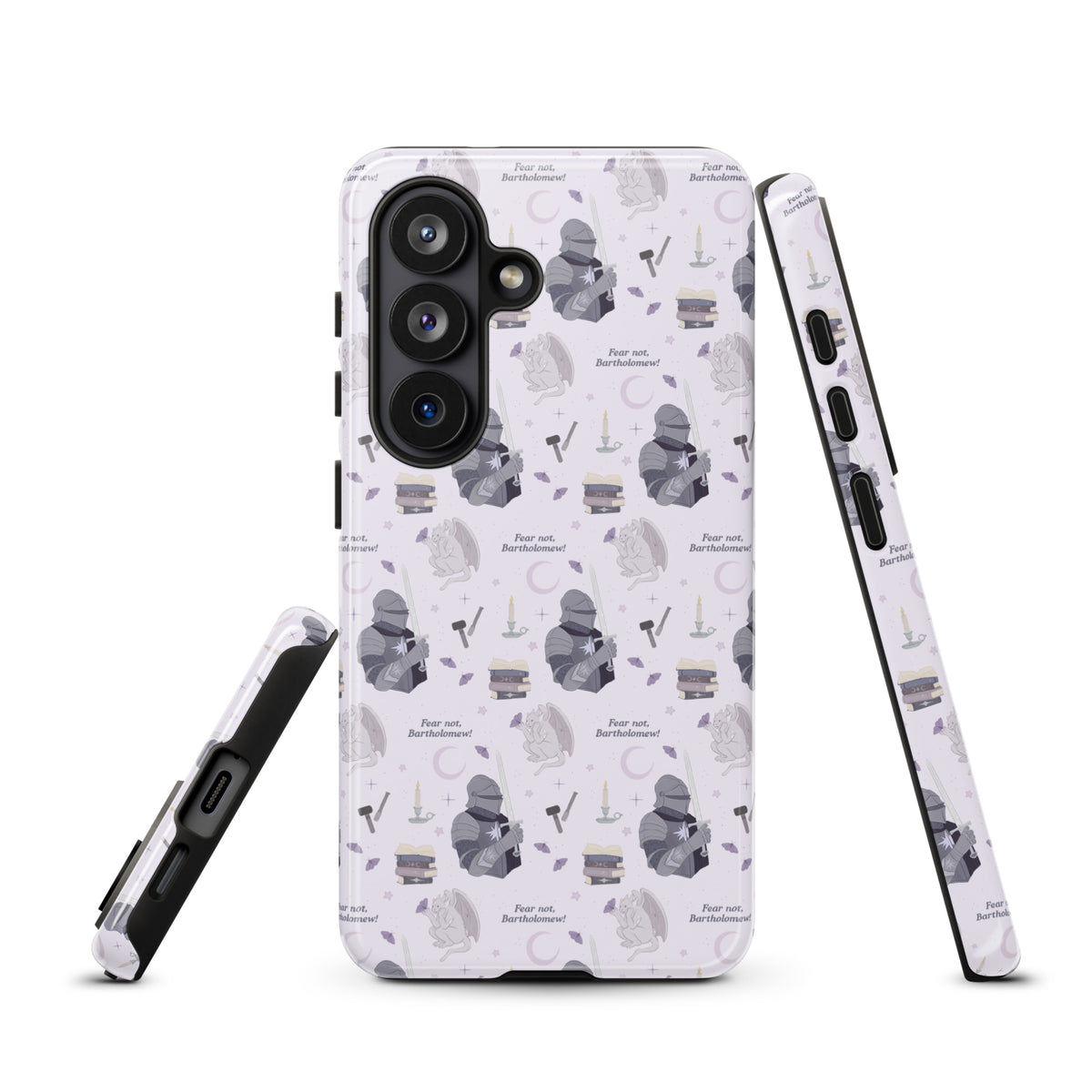 The Knight and The Moth Tough case for Samsung® - The Bean Workshop - Bookish Phone Case for Fantasy Readers, Cute Bookish Tech Accessory, Fandom Phone Protection, Fantasy Fan Gift, Gift for Book Lovers, Knight and Bartholomew All-Over Print, Lavender Purple Fantasy Pattern, Rachel Gillig, Reader Phone Case, Shepherd King Samsung Tough Case Fan Merch, The Knight and the Moth, Tough Samsung Case, Whimsical Fantasy Aesthetic