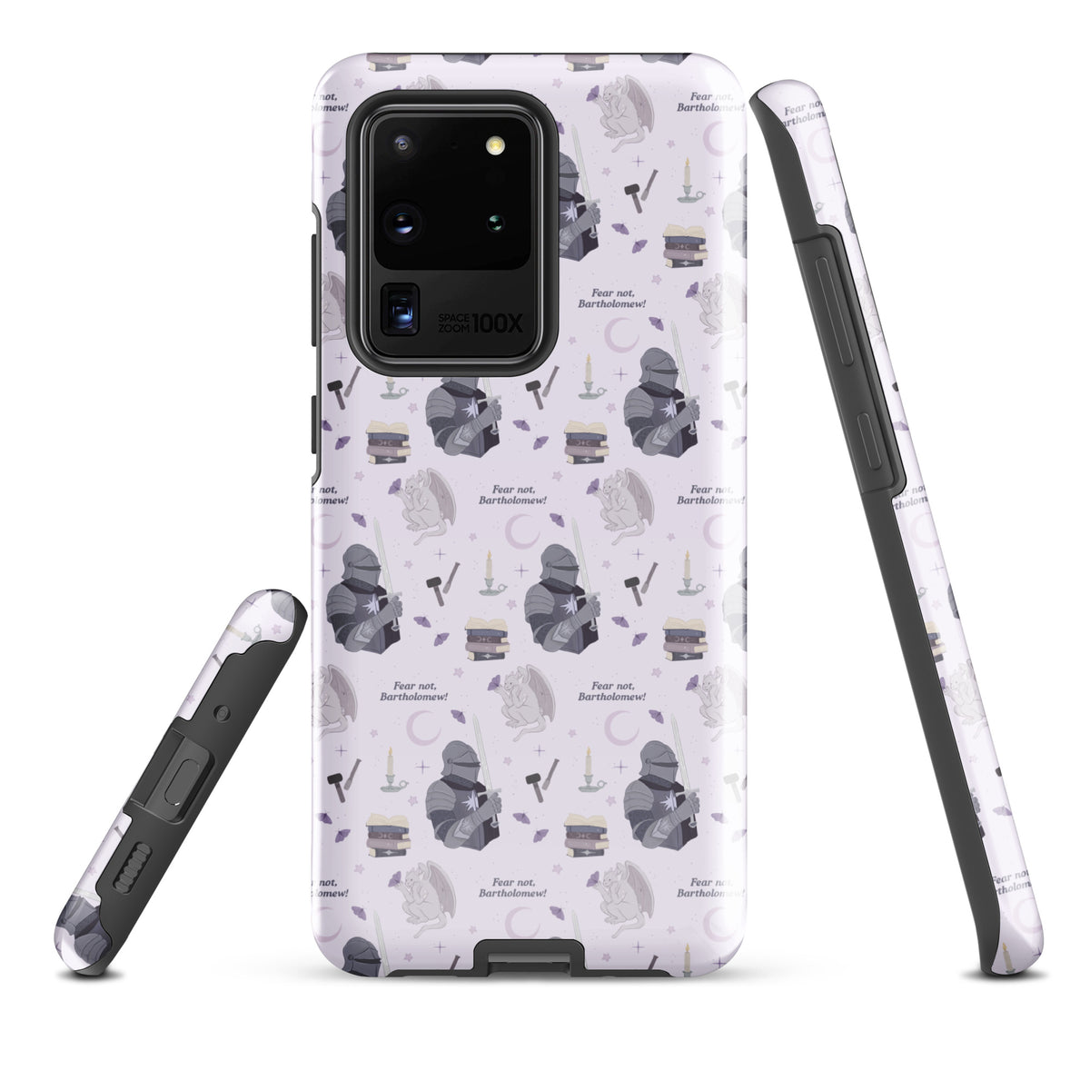 The Knight and The Moth Tough case for Samsung® - The Bean Workshop - Bookish Phone Case for Fantasy Readers, Cute Bookish Tech Accessory, Fandom Phone Protection, Fantasy Fan Gift, Gift for Book Lovers, Knight and Bartholomew All-Over Print, Lavender Purple Fantasy Pattern, Rachel Gillig, Reader Phone Case, Shepherd King Samsung Tough Case Fan Merch, The Knight and the Moth, Tough Samsung Case, Whimsical Fantasy Aesthetic