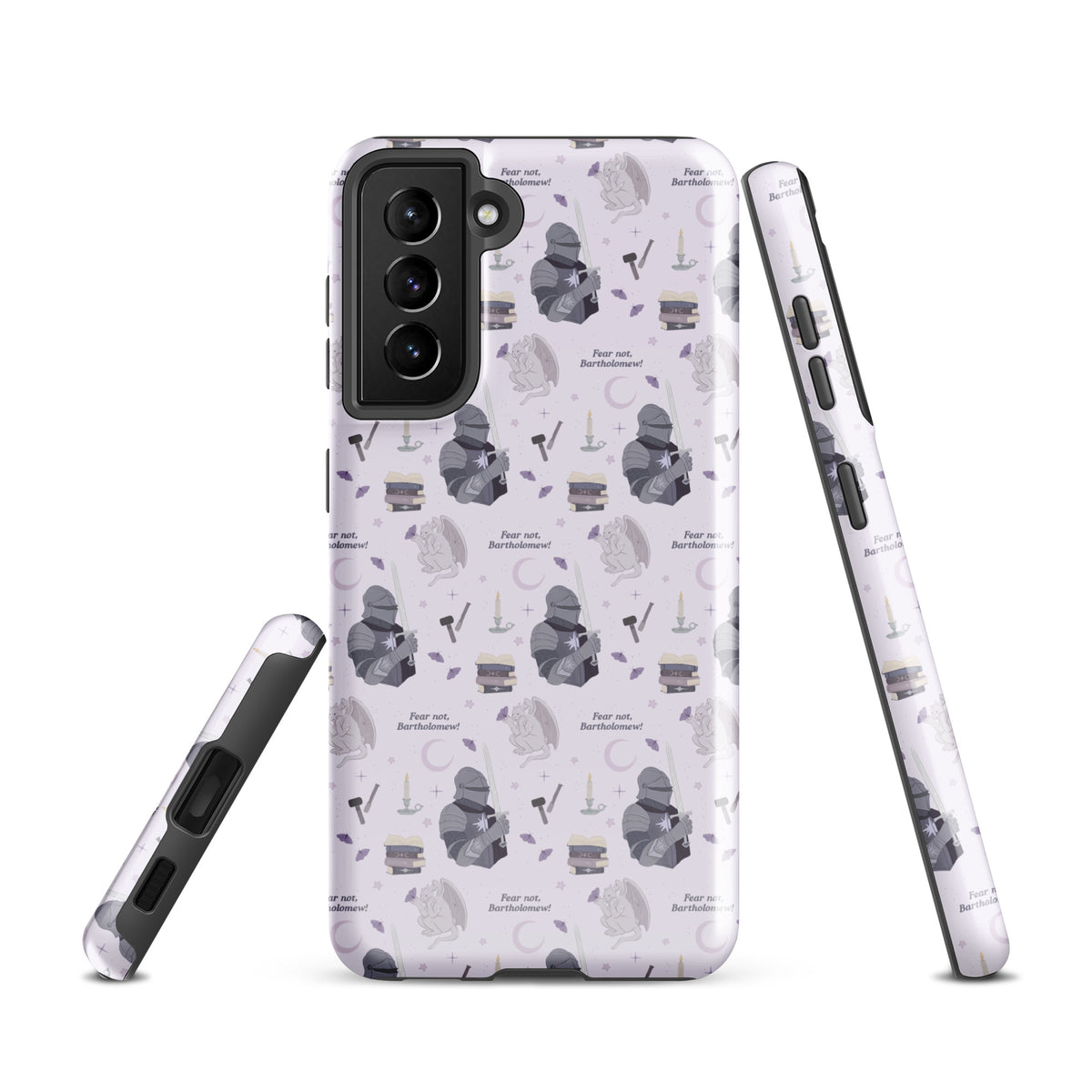 The Knight and The Moth Tough case for Samsung® - The Bean Workshop - Bookish Phone Case for Fantasy Readers, Cute Bookish Tech Accessory, Fandom Phone Protection, Fantasy Fan Gift, Gift for Book Lovers, Knight and Bartholomew All-Over Print, Lavender Purple Fantasy Pattern, Rachel Gillig, Reader Phone Case, Shepherd King Samsung Tough Case Fan Merch, The Knight and the Moth, Tough Samsung Case, Whimsical Fantasy Aesthetic