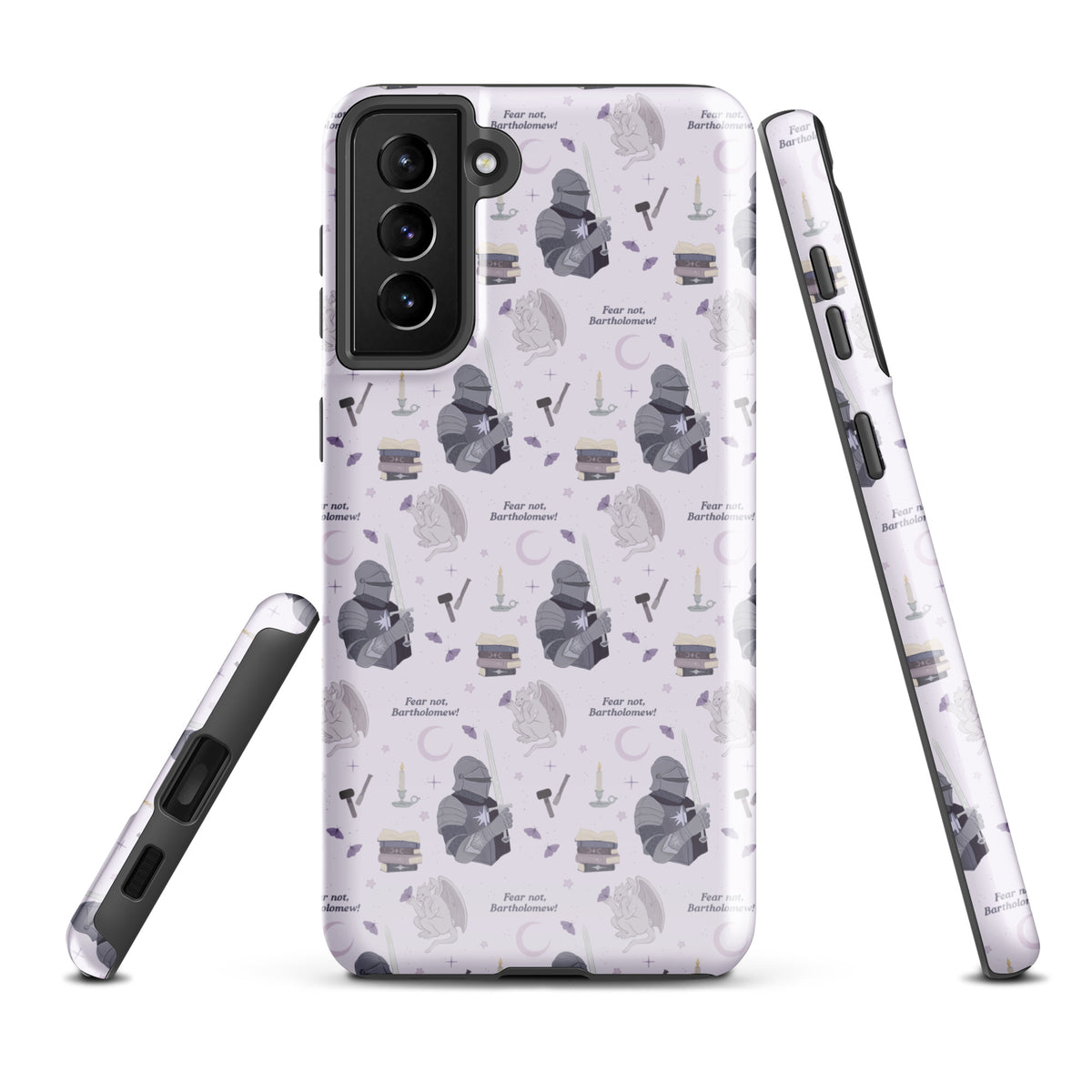 The Knight and The Moth Tough case for Samsung® - The Bean Workshop - Bookish Phone Case for Fantasy Readers, Cute Bookish Tech Accessory, Fandom Phone Protection, Fantasy Fan Gift, Gift for Book Lovers, Knight and Bartholomew All-Over Print, Lavender Purple Fantasy Pattern, Rachel Gillig, Reader Phone Case, Shepherd King Samsung Tough Case Fan Merch, The Knight and the Moth, Tough Samsung Case, Whimsical Fantasy Aesthetic