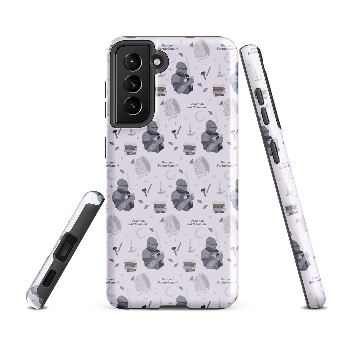 The Knight and The Moth Tough case for Samsung® - The Bean Workshop - Bookish Phone Case for Fantasy Readers, Cute Bookish Tech Accessory, Fandom Phone Protection, Fantasy Fan Gift, Gift for Book Lovers, Knight and Bartholomew All-Over Print, Lavender Purple Fantasy Pattern, Rachel Gillig, Reader Phone Case, Shepherd King Samsung Tough Case Fan Merch, The Knight and the Moth, Tough Samsung Case, Whimsical Fantasy Aesthetic