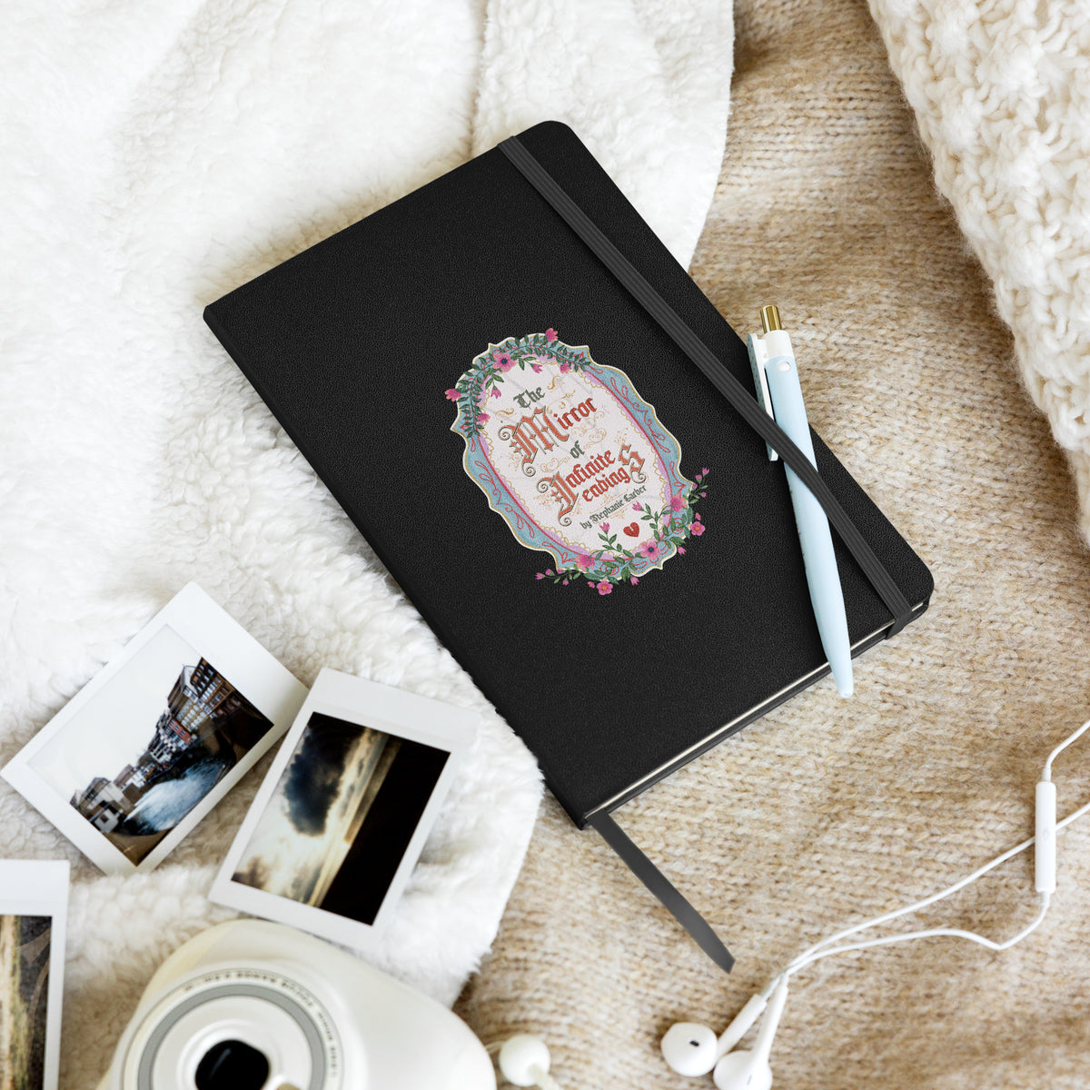 The Mirror of Infinite Endings Hardcover Notebook - The Bean Workshop - Book Club Notes, Fairytale Cross-Stitch, Gothic Lettering, Hardcover Notebook, Once Upon a Broken Heart, Once Upon a Broken Heart Fan Gift, Ornate Mirror Frame Illustration, Pink Teal and Gold Florals, Reading Journal, Romantic Gothic Florals, Stephanie Garber, The Mirror of Infinite Endings, The Mirror of Infinite Endings Hardcover Notebook for Book Lovers