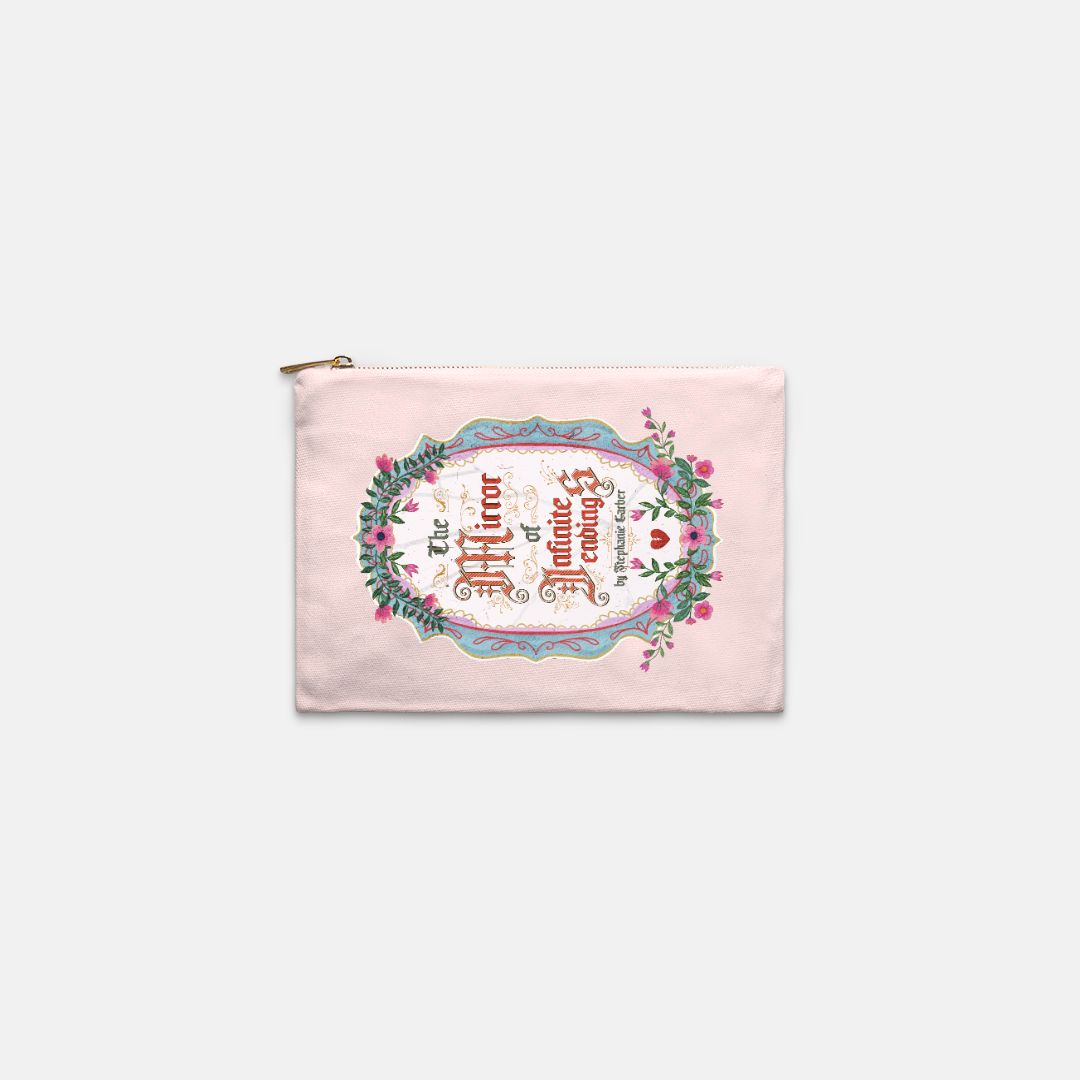 The Mirror of Infinite Endings Kindle Bag - The Bean Workshop - E-Reader Protection, Fairytale Cross-Stitch, Gothic Lettering, Once Upon a Broken Heart Fan Gift, Ornate Mirror Frame Illustration, Pink Teal and Gold Florals, Romantic Gothic Florals, The Mirror of Infinite Endings, The Mirror of Infinite Endings Kindle Sleeve for Book Lovers, Travel Reading Essential