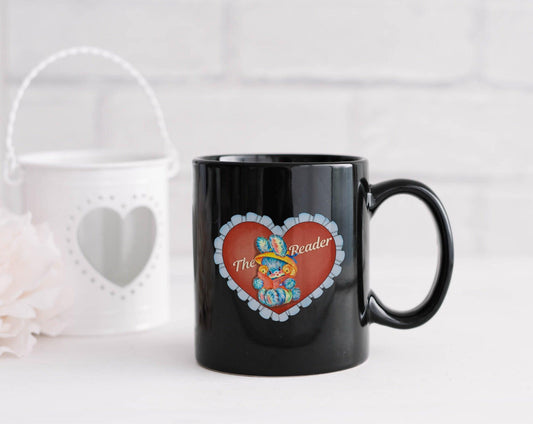 The Reader Black Glossy Mug - The Bean Workshop - black mug, book lover, bookish gift, ceramic mug, coffee mug, mug, read everyday, the reader, valentine, Valentine's Day Picks