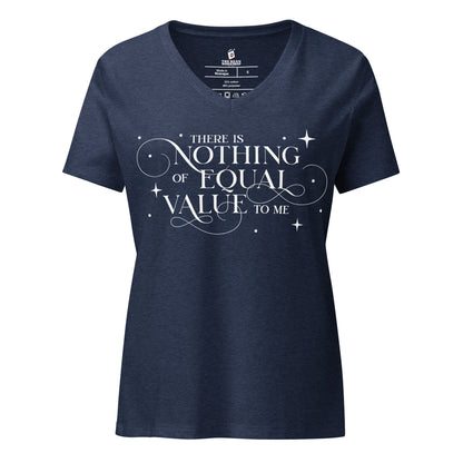 There Is Nothing of Equal Value to Me V-Neck T-Shirt - The Bean Workshop - Ballad of Never After Quote Merch, Black Gothic Script Typography, Casual Layering Piece, Dark Romance, Elegant Flourish Lettering, Everyday Bookish Style, Gothic Elegance, Once Upon a Broken Heart, Scattered Star Sparkle Detail, Stephanie Garber, The Ballad of Never After, There Is Nothing of Equal Value to Me V-Neck T-Shirt for Book Lovers, V-Neck T-Shirt