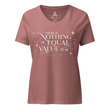 There Is Nothing of Equal Value to Me V-Neck T-Shirt - The Bean Workshop - Ballad of Never After Quote Merch, Black Gothic Script Typography, Casual Layering Piece, Dark Romance, Elegant Flourish Lettering, Everyday Bookish Style, Gothic Elegance, Once Upon a Broken Heart, Scattered Star Sparkle Detail, Stephanie Garber, The Ballad of Never After, There Is Nothing of Equal Value to Me V-Neck T-Shirt for Book Lovers, V-Neck T-Shirt