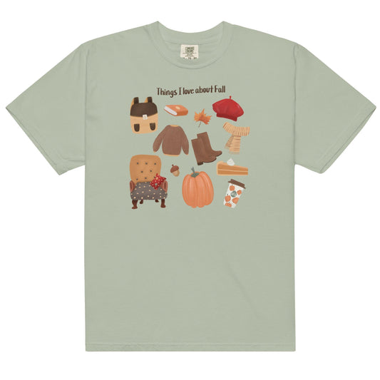 Things I love about Fall Tee Shirt - The Bean Workshop - book lover, fall, girlie, romance, tee shirt