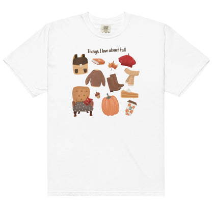 Things I love about Fall Tee Shirt - The Bean Workshop - book lover, fall, girlie, romance, tee shirt