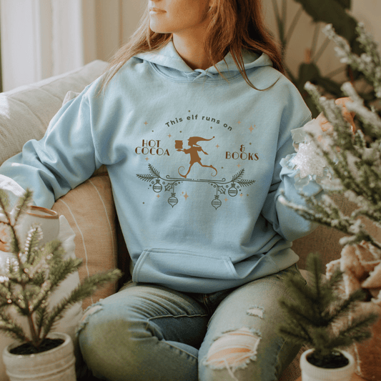 This Elf Runs on Hot Cocoa and Books Hoodie - The Bean Workshop - bookish, Christmas, elf, hoodie