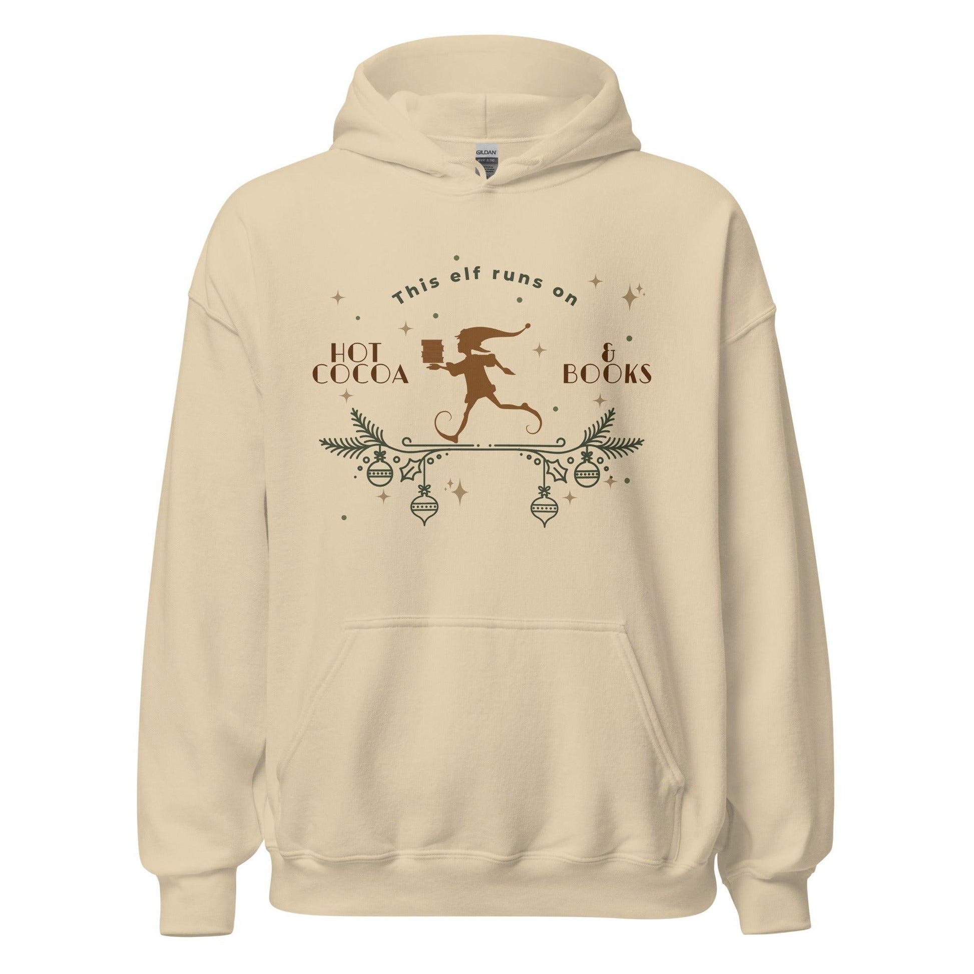 This Elf Runs on Hot Cocoa and Books Hoodie - The Bean Workshop - bookish, Christmas, elf, hoodie