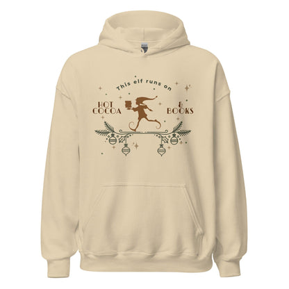 This Elf Runs on Hot Cocoa and Books Hoodie - The Bean Workshop - bookish, Christmas, elf, hoodie