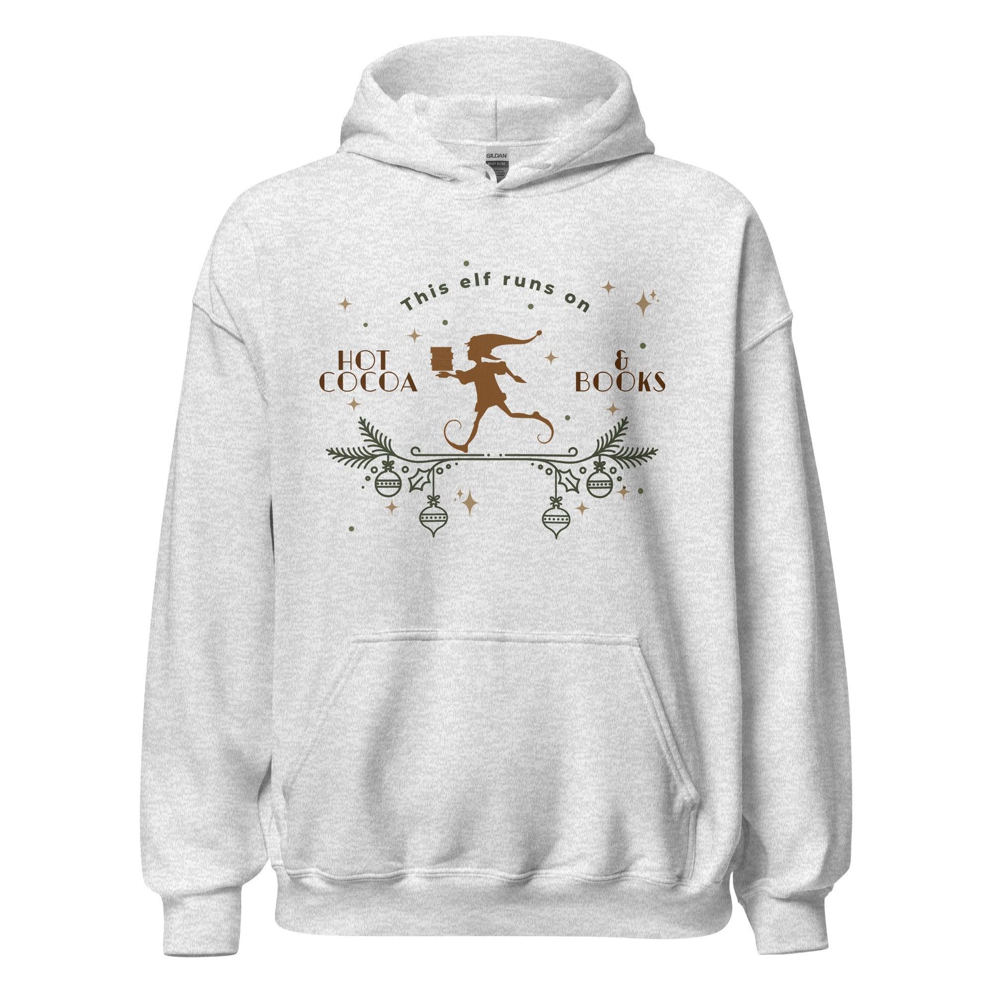 This Elf Runs on Hot Cocoa and Books Hoodie - The Bean Workshop - bookish, Christmas, elf, hoodie