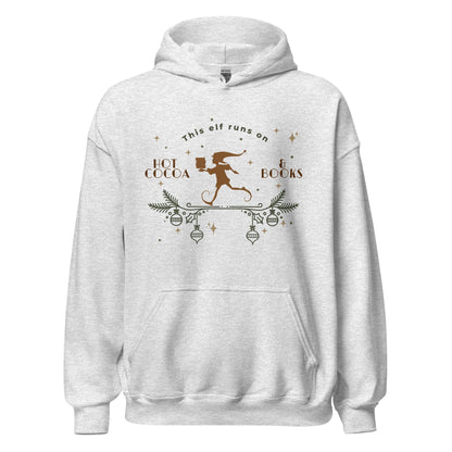 This Elf Runs on Hot Cocoa and Books Hoodie - The Bean Workshop - bookish, Christmas, elf, hoodie