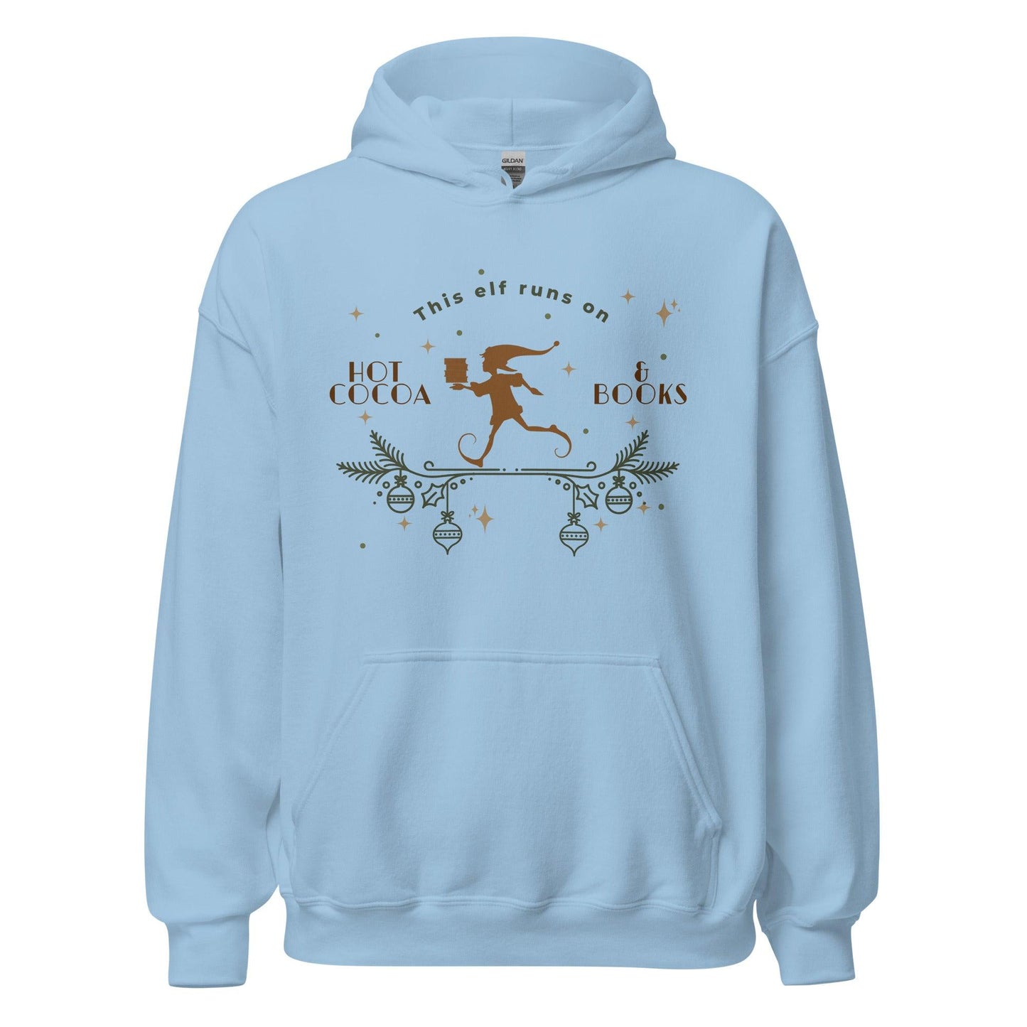 This Elf Runs on Hot Cocoa and Books Hoodie - The Bean Workshop - bookish, Christmas, elf, hoodie