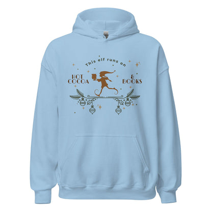 This Elf Runs on Hot Cocoa and Books Hoodie - The Bean Workshop - bookish, Christmas, elf, hoodie