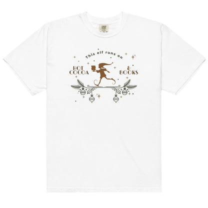 This Elf Runs on Hot Cocoa and Books Tee Shirt - The Bean Workshop - book lover, bookish, box tee, christmas
