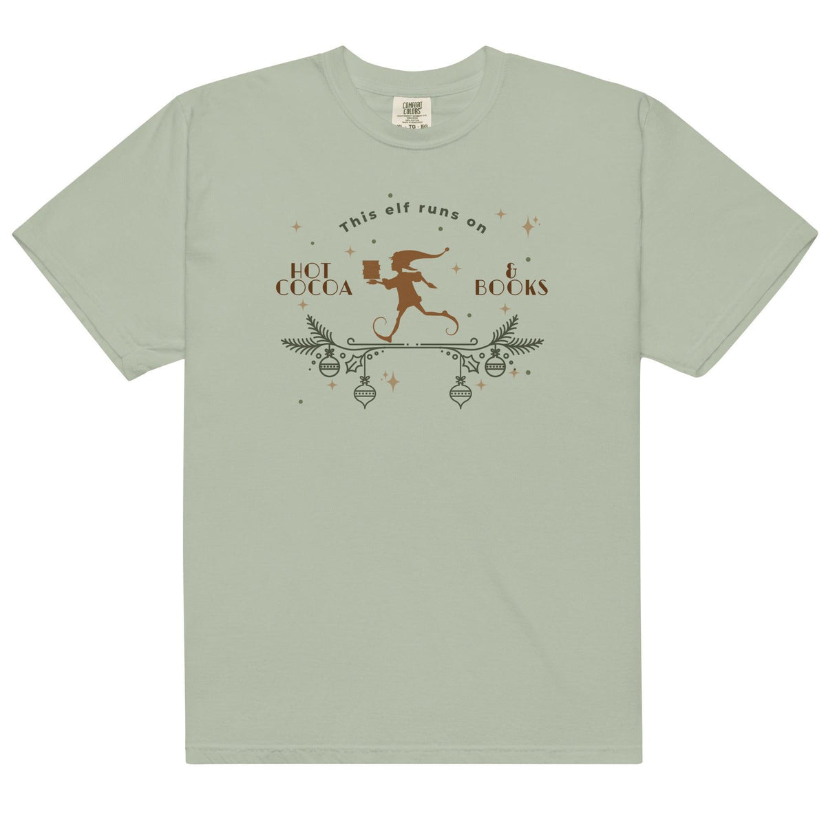 This Elf Runs on Hot Cocoa and Books Tee Shirt - The Bean Workshop - book lover, bookish, box tee, christmas