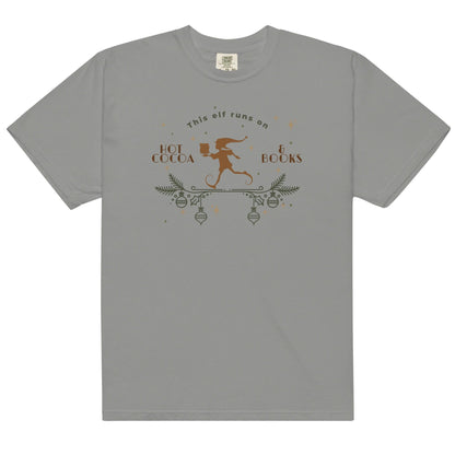 This Elf Runs on Hot Cocoa and Books Tee Shirt - The Bean Workshop - book lover, bookish, box tee, christmas
