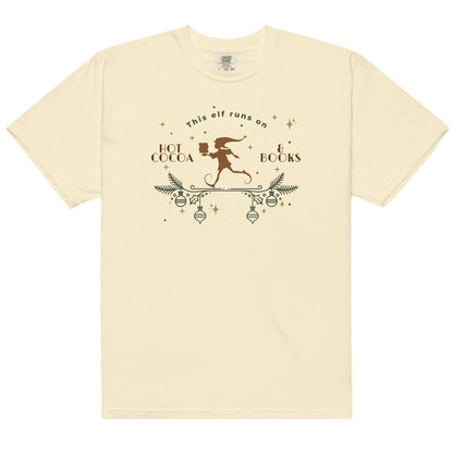 This Elf Runs on Hot Cocoa and Books Tee Shirt - The Bean Workshop - book lover, bookish, box tee, christmas