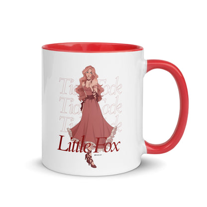 Tick Tock Little Fox Mug with Color Inside - The Bean Workshop - Ceramic Mug, Evangeline Fox Fan Gift, Illustrated Evangeline Fox Character Art, Morning Coffee Ritual, Once Upon a Broken Heart, Reading Nook Companion, Red Script Lettering, Repeated Watermark Typography, Romantic Fantasy, Stephanie Garber, Tick Tock Little Fox Ceramic Mug for Book Lovers, Whimsical Fairytale Illustration