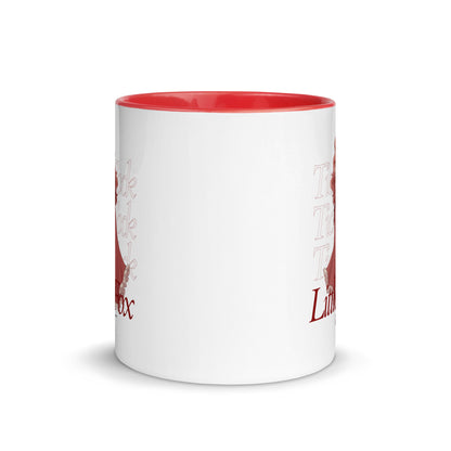 Tick Tock Little Fox Mug with Color Inside - The Bean Workshop - Ceramic Mug, Evangeline Fox Fan Gift, Illustrated Evangeline Fox Character Art, Morning Coffee Ritual, Once Upon a Broken Heart, Reading Nook Companion, Red Script Lettering, Repeated Watermark Typography, Romantic Fantasy, Stephanie Garber, Tick Tock Little Fox Ceramic Mug for Book Lovers, Whimsical Fairytale Illustration