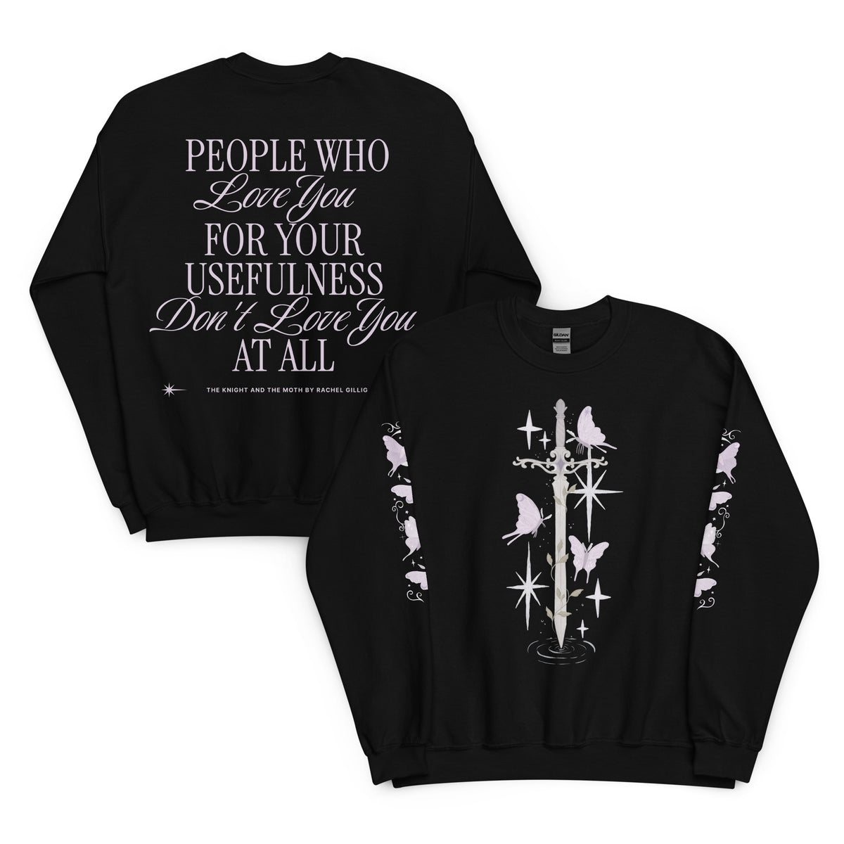The Knight and the Moth Sweatshirt - The Bean Workshop - All-Over Print Sweatshirt Moth Floral, Botanical Fantasy Aesthetic, Cozy Reader Gift, Dark Academia, Fandom Clothing, Fantasy Book Apparel, Gothic Quote Sweatshirt, Lavender Floral Design, Purple Moth Print, Rachel Gillig, Shepherd King Fan Merch, Sweatshirt, The Knight and the Moth