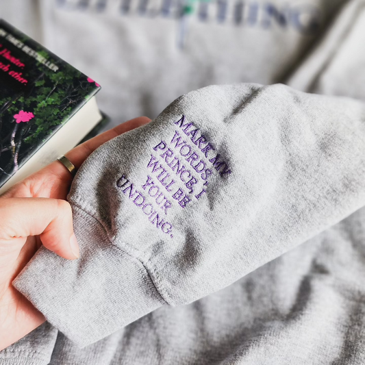 Vicious Little Thing Paedyn Gray Embroidered Sweatshirt - The Bean Workshop - embroidered, kai azer, lauren roberts, paedyn gray, powerless, pullover, sweater, sweatshirt