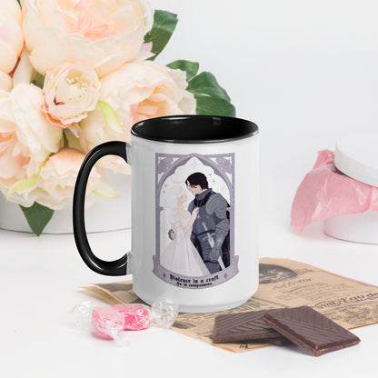 Violence Is A Craft Sybil and Rory Mug - The Bean Workshop - Bookish Mug for Fantasy Romance Readers, Ceramic Mug, Dark Academia Aesthetic, Fandom Drinkware, Floral Arch Monochromatic Design, Gift for Book Lovers, Gothic Romance, Knight and Beloved Illustration, Rachel Gillig, Reader Coffee Mug, Romantic Fantasy Quote, Sybil and Rory Romantic Ceramic Mug Shepherd King, The Knight and the Moth