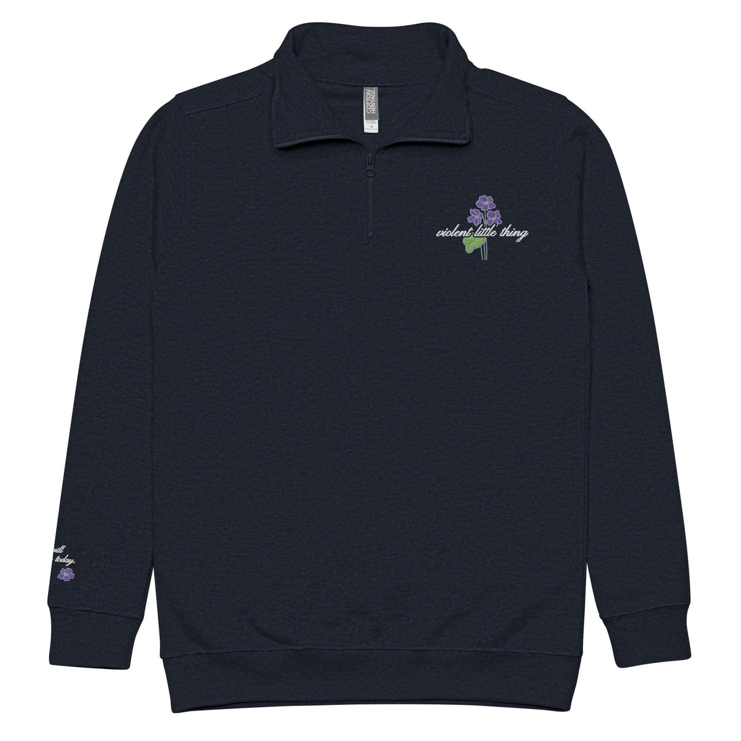 Violent Little Thing Embroidered Zip Up Pullover - The Bean Workshop - embroidered, fourth wing, rebecca yarros, sweatshirt, violet sorrengail, zip-up