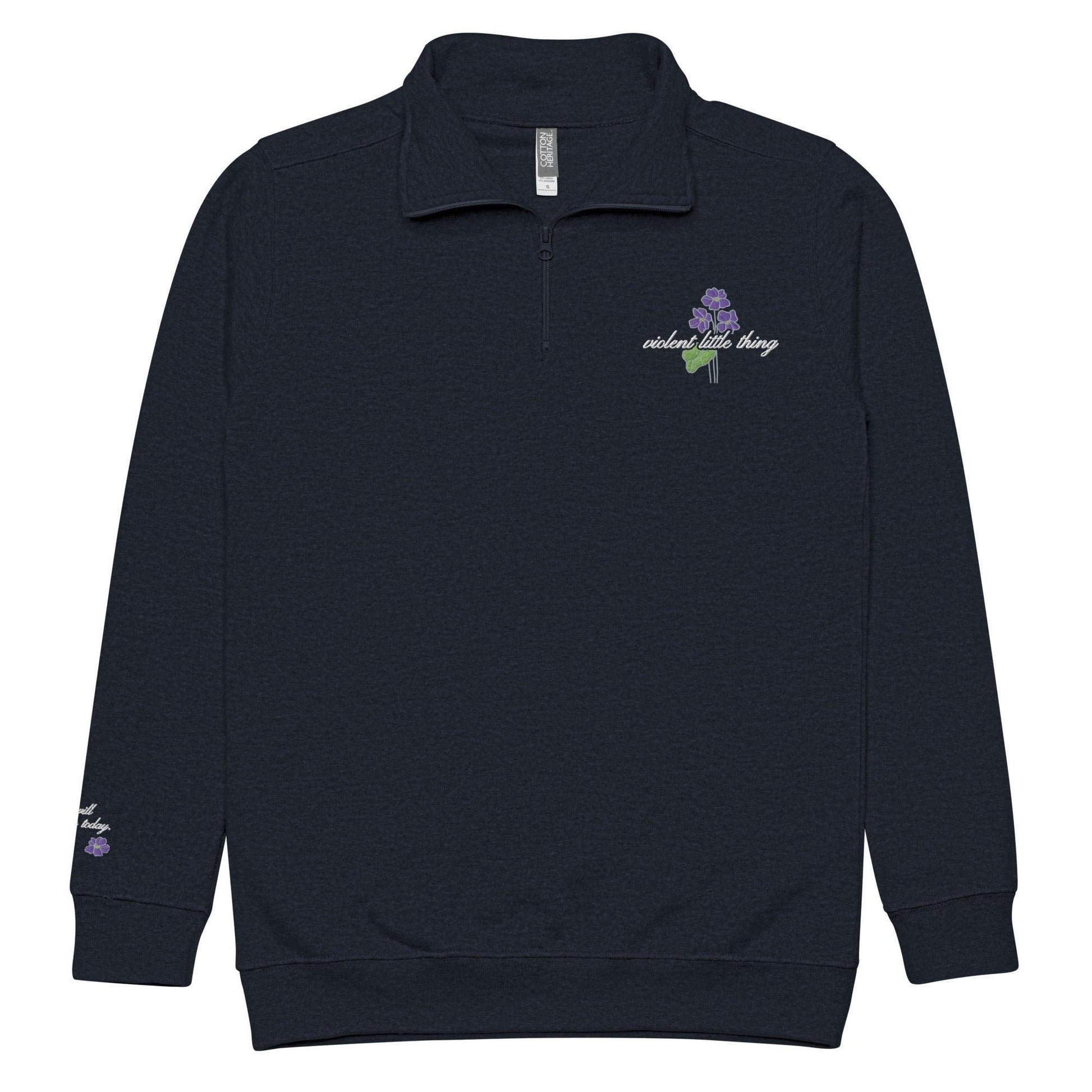 Violent Little Thing Embroidered Zip Up Pullover - The Bean Workshop - embroidered, fourth wing, rebecca yarros, sweatshirt, violet sorrengail, zip-up