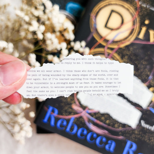 We All Wear Armor Sticker | Divine Rivals Rebecca Ross Quote - The Bean Workshop - bookish gift, bookish sticker, Divine Rivals, Divine Rivals merch, fantasy romance, gift for book lovers, Iris and Roman, journal sticker, laptop sticker, Letters of Enchantment, quote sticker, Rebecca Ross, Rebecca Ross merch, Ruthless Vows, sticker