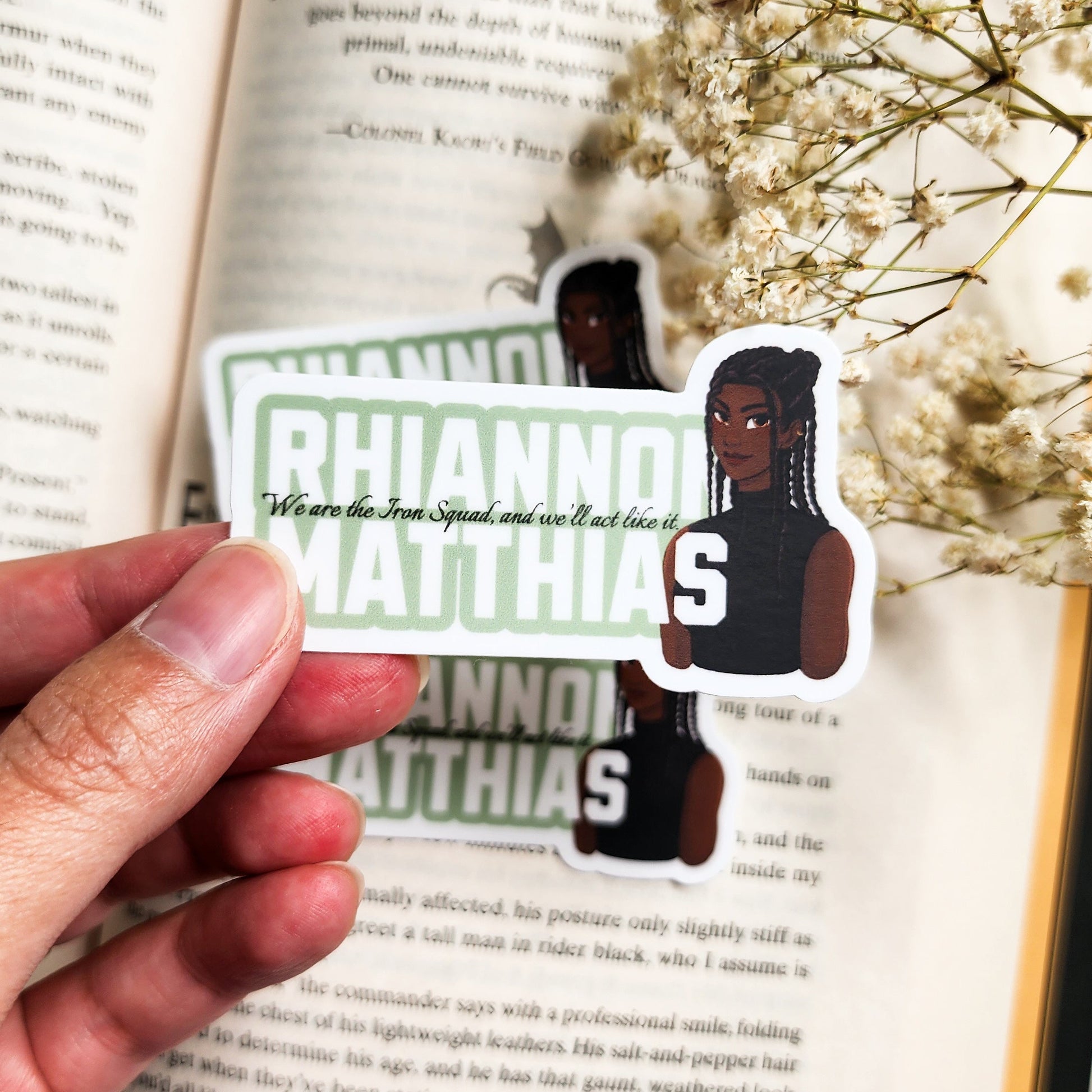 We Are The Iron Squad Rhiannon Matthias Sticker - The Bean Workshop - fourth wing, Fourth Wing Merch, IMOGEN CARDULO, rebecca yarros, rhiannon Matthias, sticker, violet sorrengail, xaden riorson