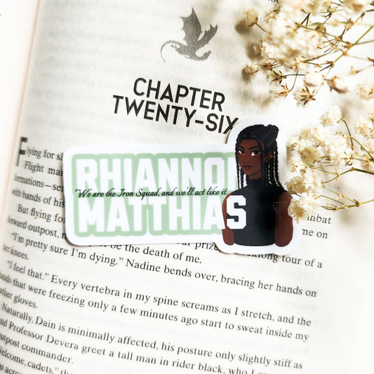 We Are The Iron Squad Rhiannon Matthias Sticker - The Bean Workshop - fourth wing, Fourth Wing Merch, IMOGEN CARDULO, rebecca yarros, rhiannon Matthias, sticker, violet sorrengail, xaden riorson