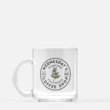 Wednesday's Coffee Shop Glass Mug - The Bean Workshop - adam carlsen, ali hazelwood, glass mug, mug, olive smith, the love hypothesis