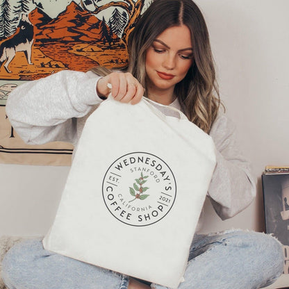 Wednesday's Coffee Shop Organic Cotton Twill Tote Bag - The Bean Workshop - adam carlsen, ali hazelwood, bag, olive smith, the love hypothesis, tote