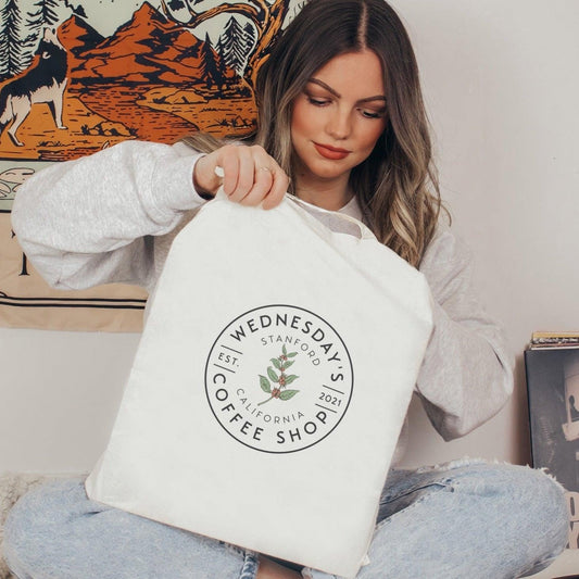 Wednesday's Coffee Shop Organic Cotton Twill Tote Bag - The Bean Workshop - adam carlsen, ali hazelwood, bag, olive smith, the love hypothesis, tote