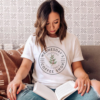 Wednesday's Coffee Shop T-Shirt - The Bean Workshop - adam carlsen, ali hazelwood, olive smith, t-shirt, the love hypothesis