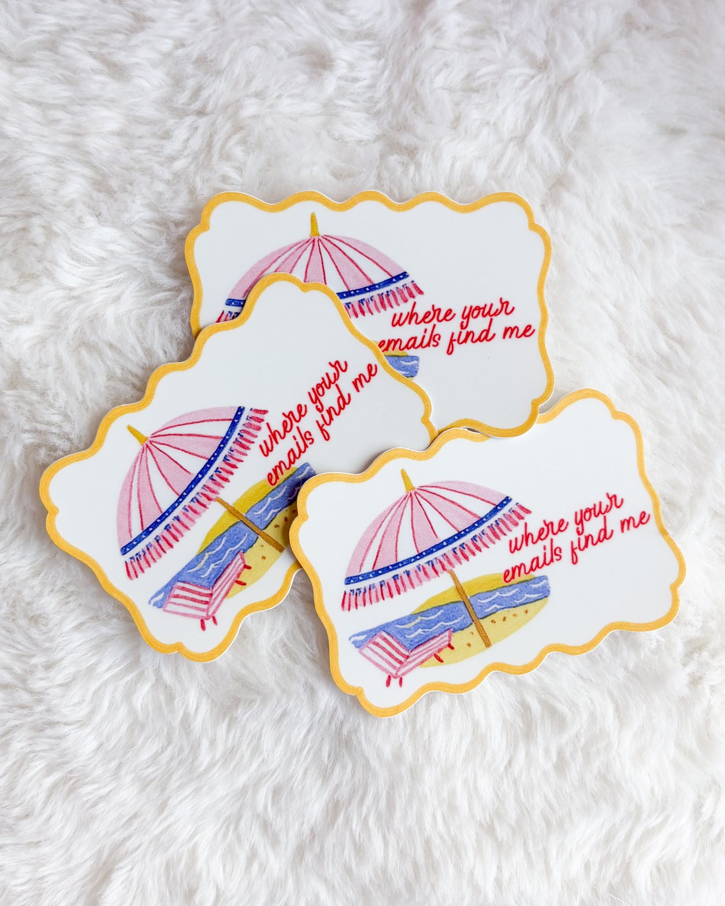 Where Your Emails Find Me Sticker - The Bean Workshop - beach sticker, bookish sticker, die cut sticker, e-reader sticker, funny sticker, kindle sticker, out of office, waterproof sticker