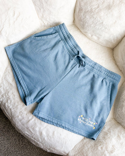 Will Yap About Books Embroidered Wave Wash Fleece Shorts