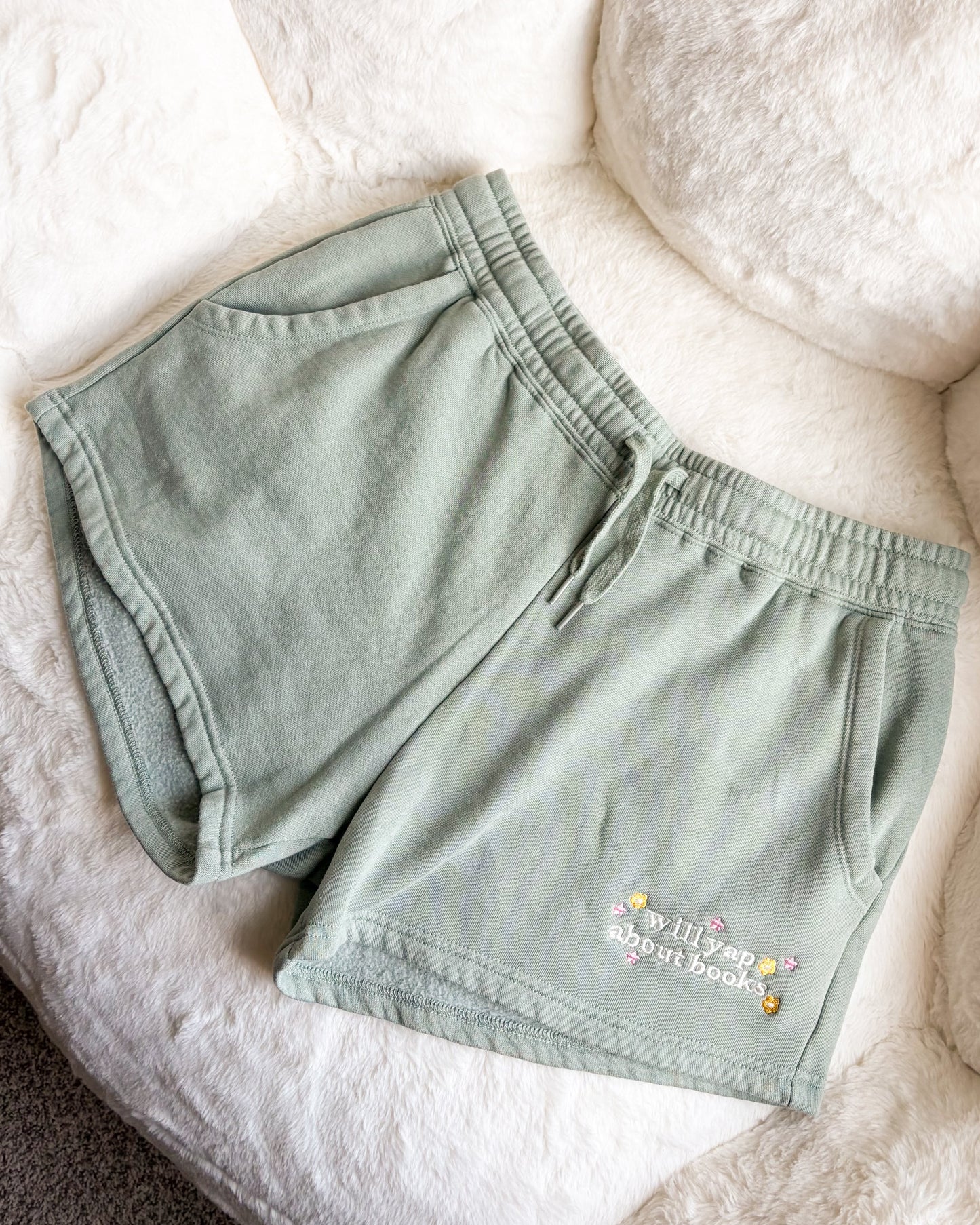Will Yap About Books Embroidered Wave Wash Fleece Shorts