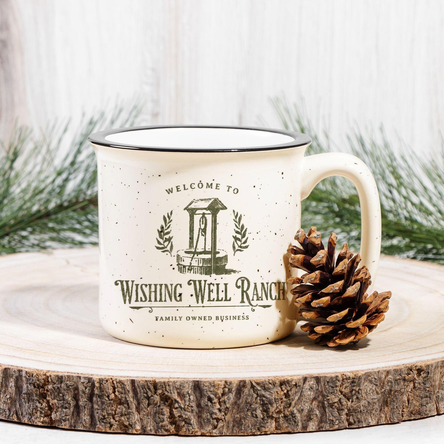Wishing Well Ranch Speckled Ceramic Camp Mug - The Bean Workshop - chestnut springs, elsie silver, flawless, heartless, hopeless, powerless, reckless